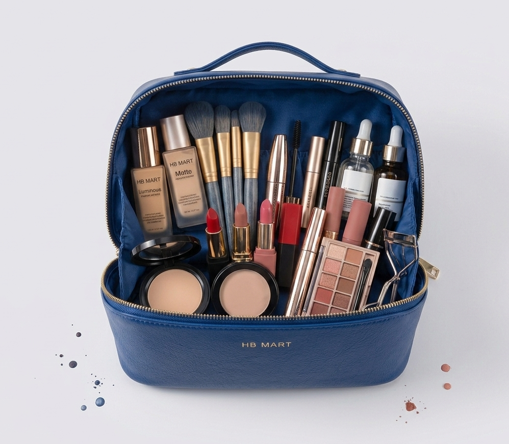 Premium Leather Large Capacity Makeup Bag - Portable Luxury Cosmetic Organizer & Travel Toiletry Pouch