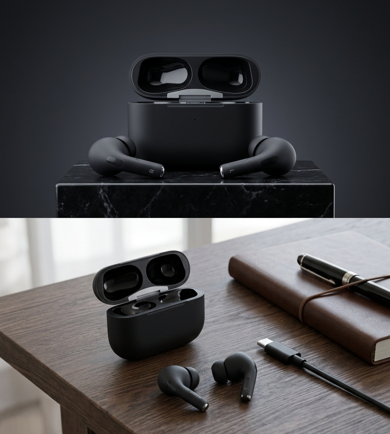 Premium Matte Black Wireless Earbuds – Active Noise Cancellation & Deep Bass High-Fidelity Sound 🎧