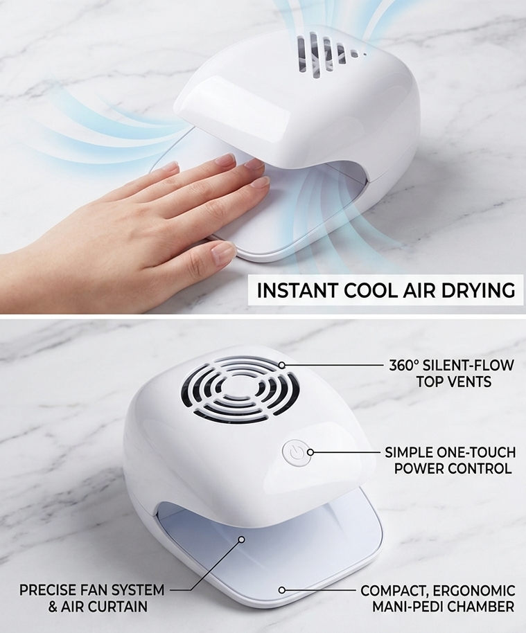 Pure Air Professional Quick-Dry Nail Fan – Gentle, Smudge-Free Drying