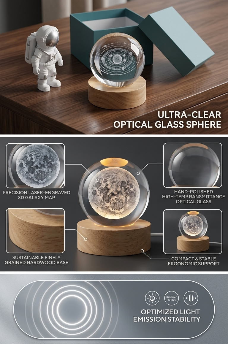 Astro-Glow 3D Solar System Crystal Sphere – Laser Engraved Luminous Galaxy Lamp 🌟