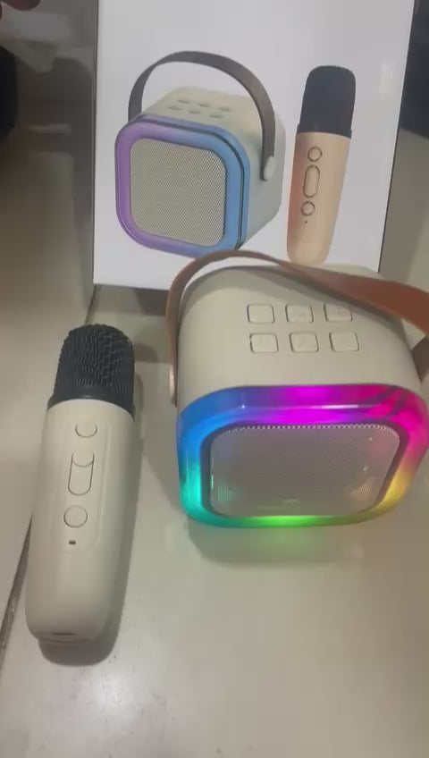 Mini Portable Karaoke Machine with Wireless Microphone – Bluetooth RGB LED Speaker, Rechargeable PA System for Kids & Adults