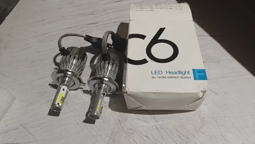 2PCS C6 H4 LED Headlight Bulbs – 72W 7600LM COB Car Headlights 6000K White High Brightness